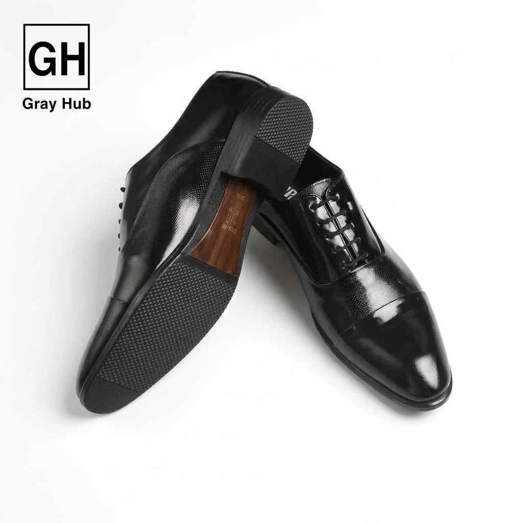 GH-1502 | حذاء بيزنس جلد طبيعي نعل تركي - أسود لامع 1502
