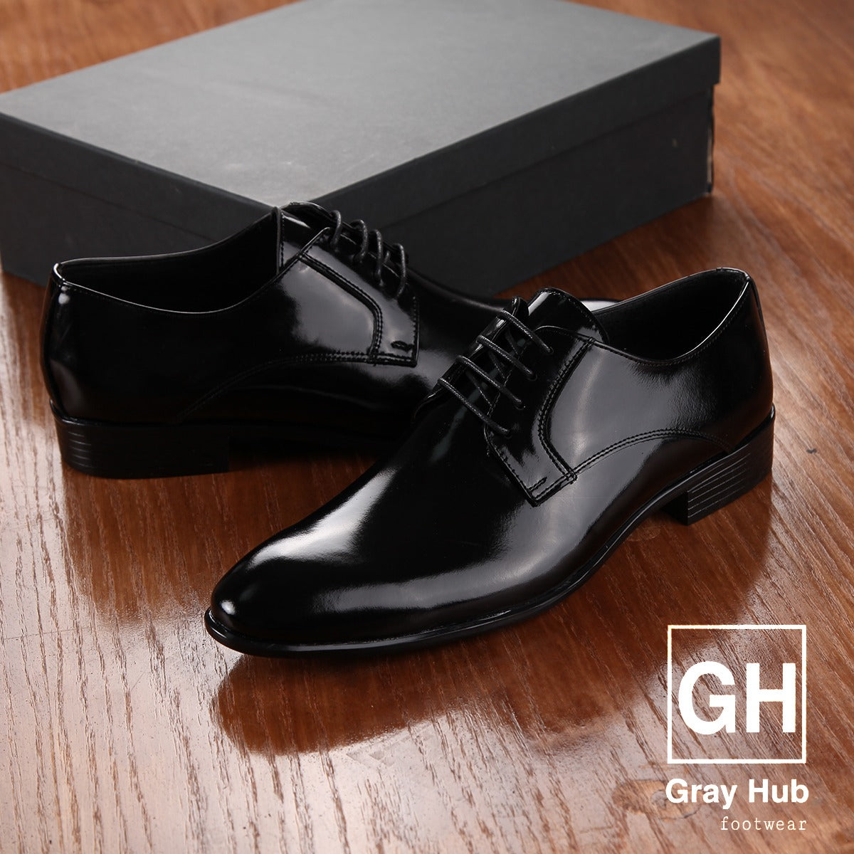 GH-1006 | حذاء بيزنس جلد طبيعي نعل تركي - أسود لامع 1006