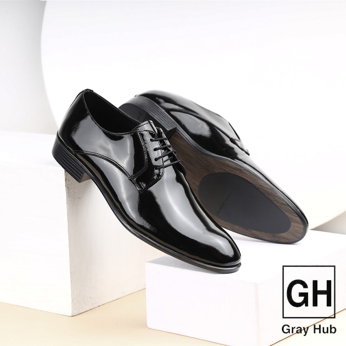GH-1006 | حذاء بيزنس جلد طبيعي نعل تركي - أسود لامع 1006