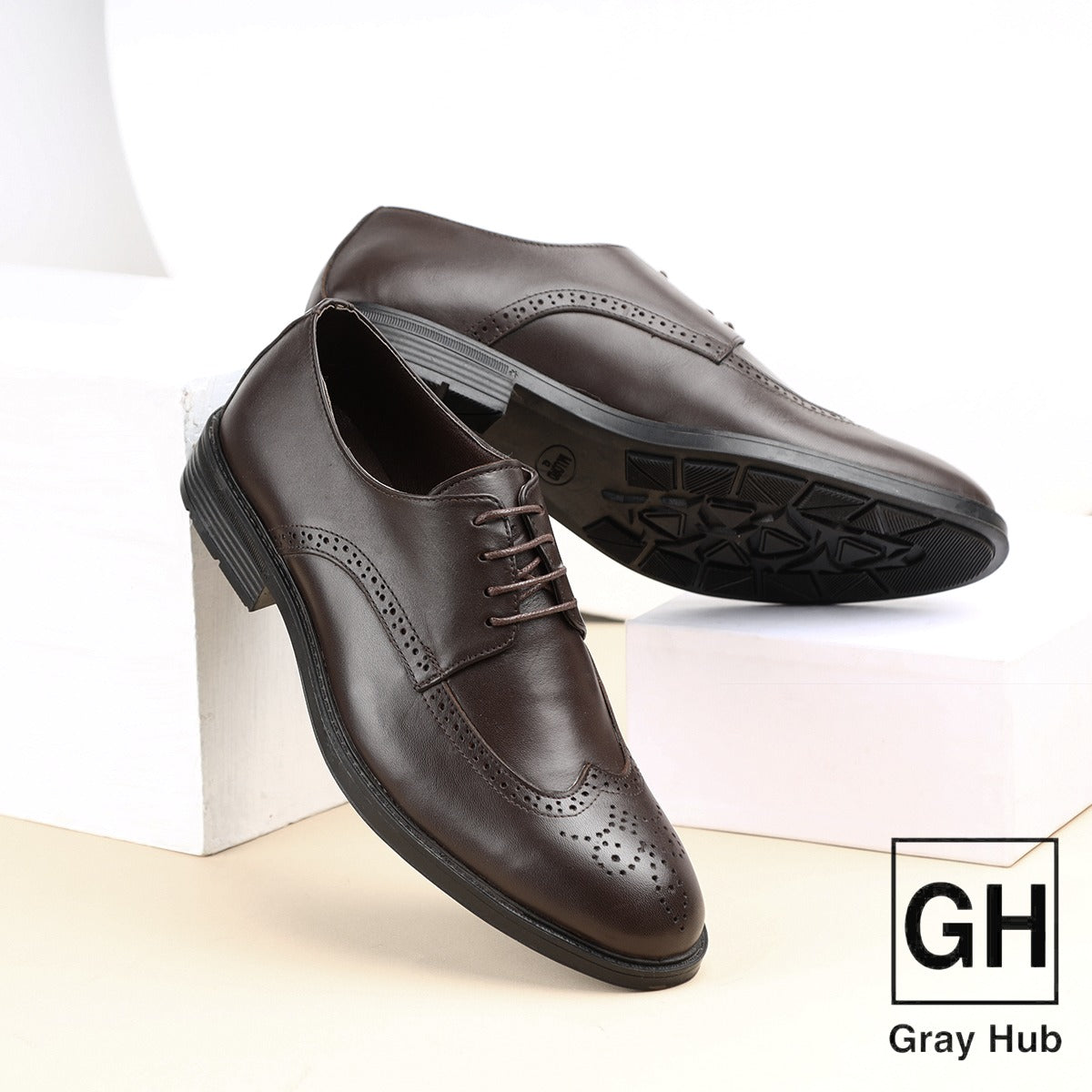 GH-413-BRN | حذاء بيزنس جلد طبيعي نعل تركي - بني 413