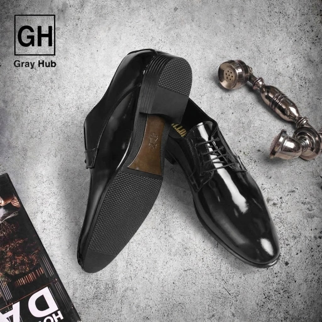 GH-1006 | حذاء بيزنس جلد طبيعي نعل تركي - أسود لامع 1006