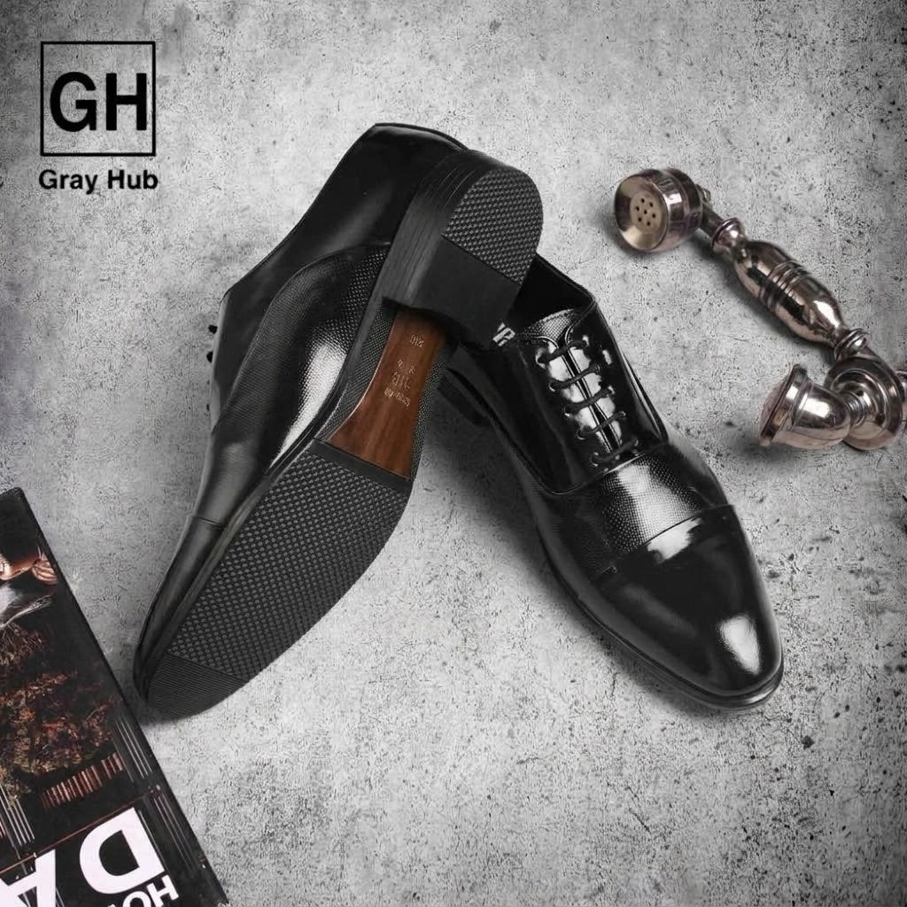 GH-1502 | حذاء بيزنس جلد طبيعي نعل تركي - أسود لامع 1502