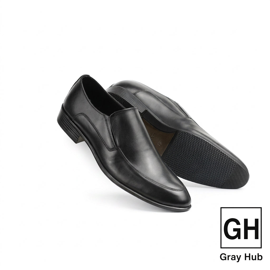 GH-1201-BLK | حذاء بيزنس جلد طبيعي نعل تركي - أسود 1201