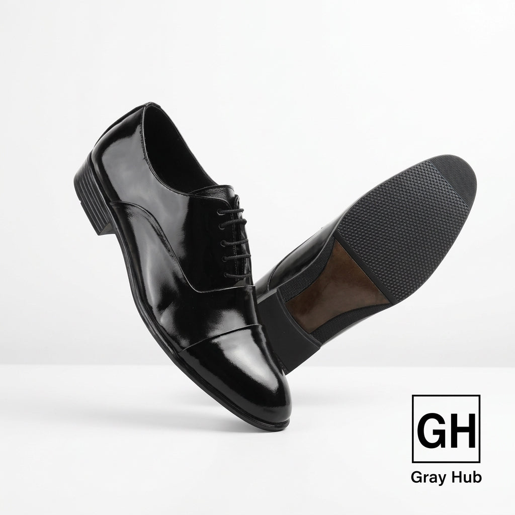 GH-1502 | حذاء بيزنس جلد طبيعي نعل تركي - أسود لامع 1502