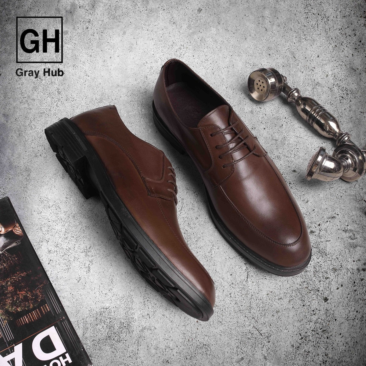 GH-414-BRN | حذاء بيزنس جلد طبيعي نعل تركي - بني 414