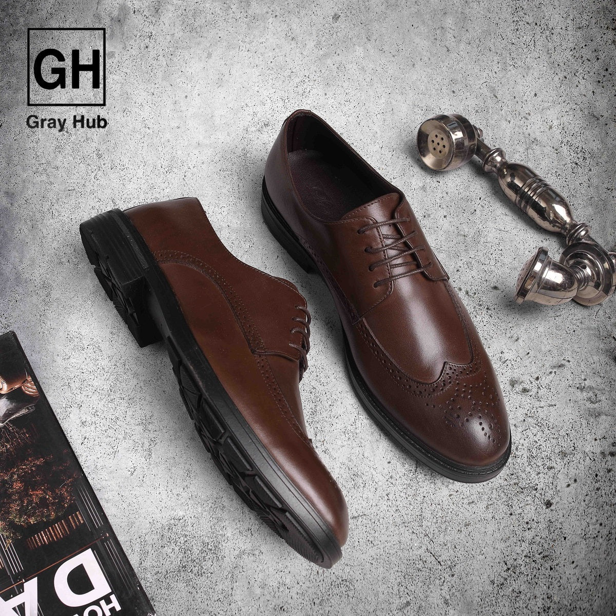 GH-413-BRN | حذاء بيزنس جلد طبيعي نعل تركي - بني 413