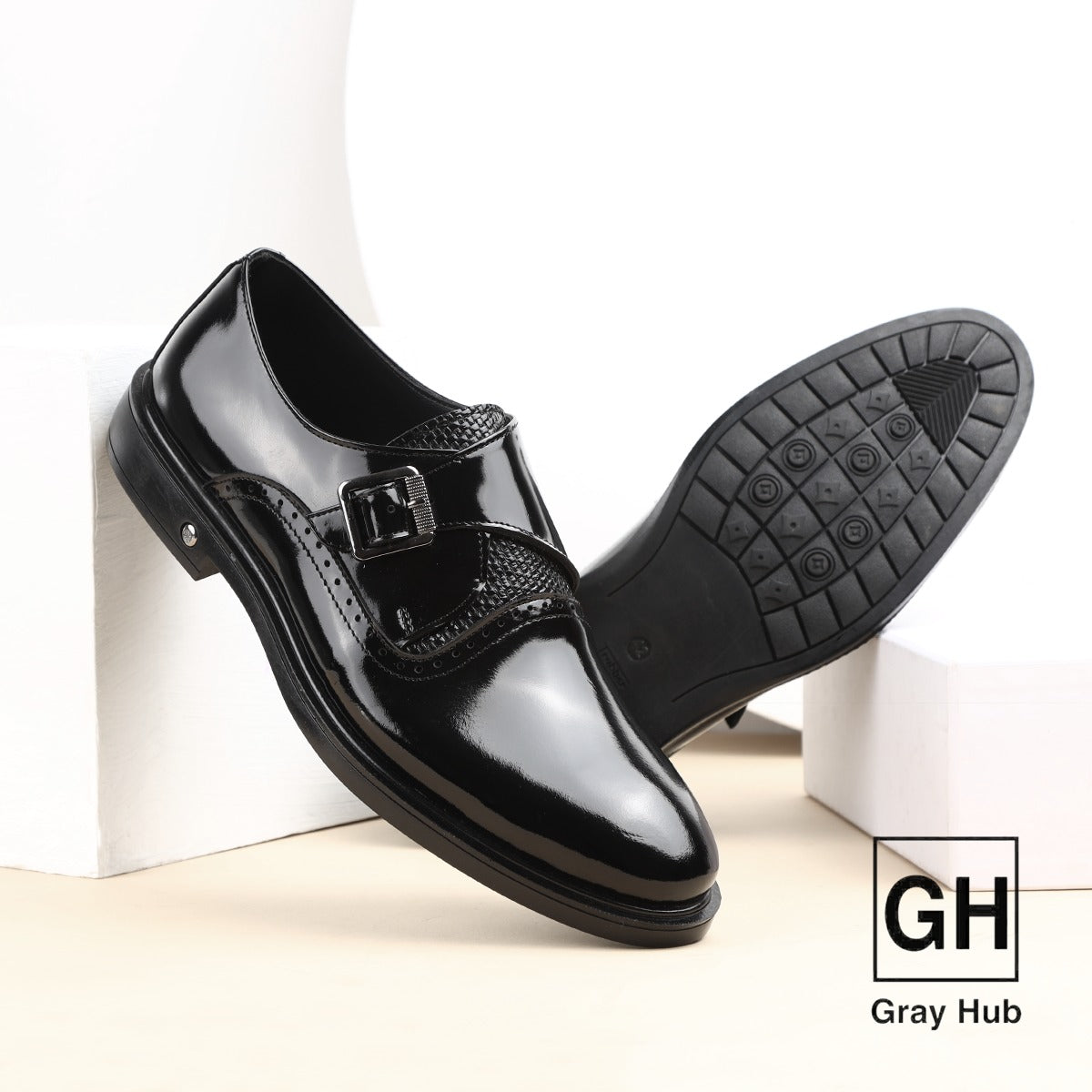 GH-323 | حذاء بيزنس جلد طبيعي نعل تركي - أسود لامع 323