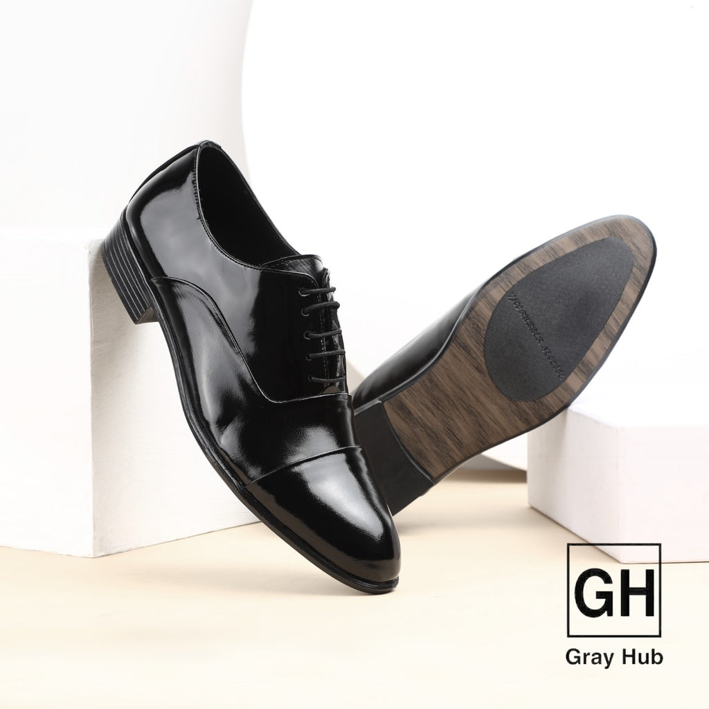 GH-1502 | حذاء بيزنس جلد طبيعي نعل تركي - أسود لامع 1502