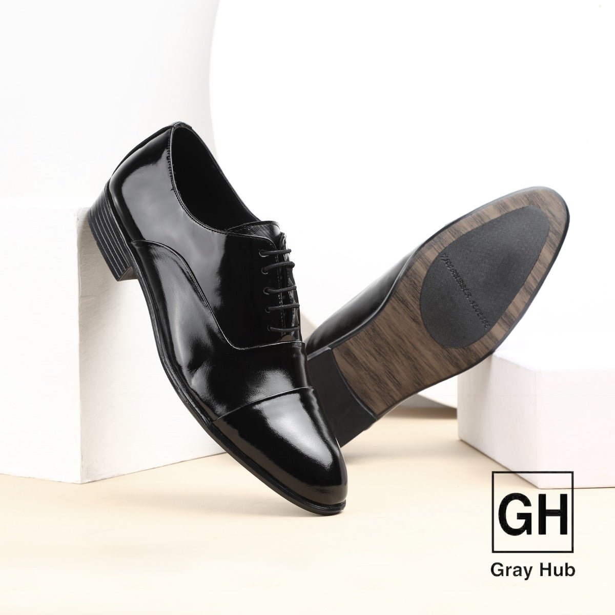 GH-1502 | حذاء بيزنس جلد طبيعي نعل تركي - أسود لامع 1502